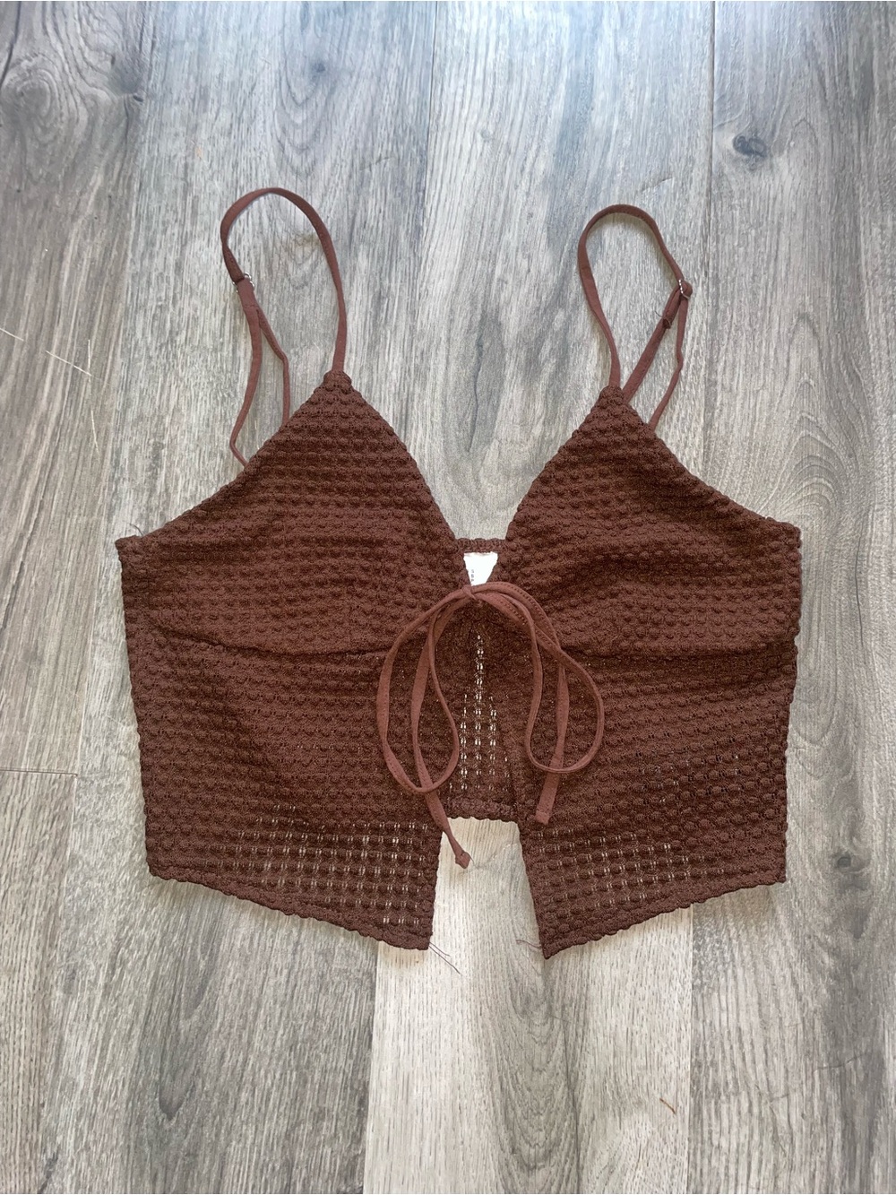 H&M Brown Crochet Tie-Front Tank Top